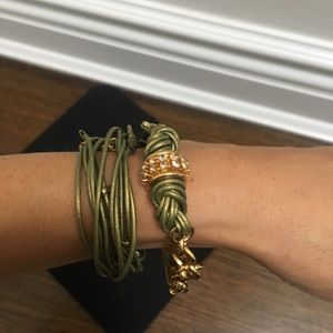 Leather wrap bracelet with rhinestone accents